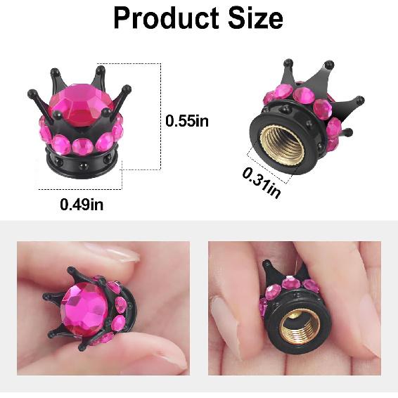 4PCS Crown Bling Tire Valve Stem Caps - Crystal Diamond Car Wheel Tire Caps - Handmade Rhinestone Universal Chrome Vehicle Tire Caps for SUV, Trucks,