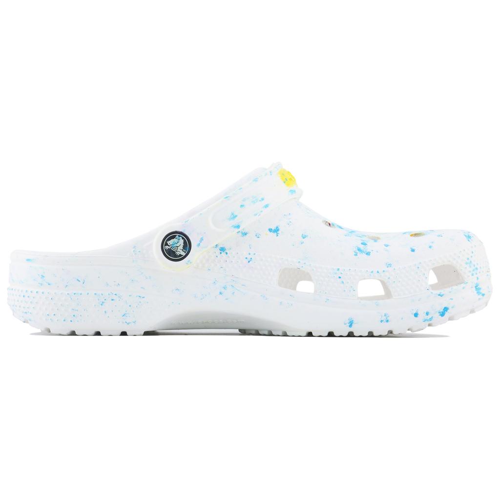 Crocs Classic clog Happy Long Live SDS Hand-Painted Ink Splash Graffiti Design Comfortable Versatile Hole Shoes Unisex White