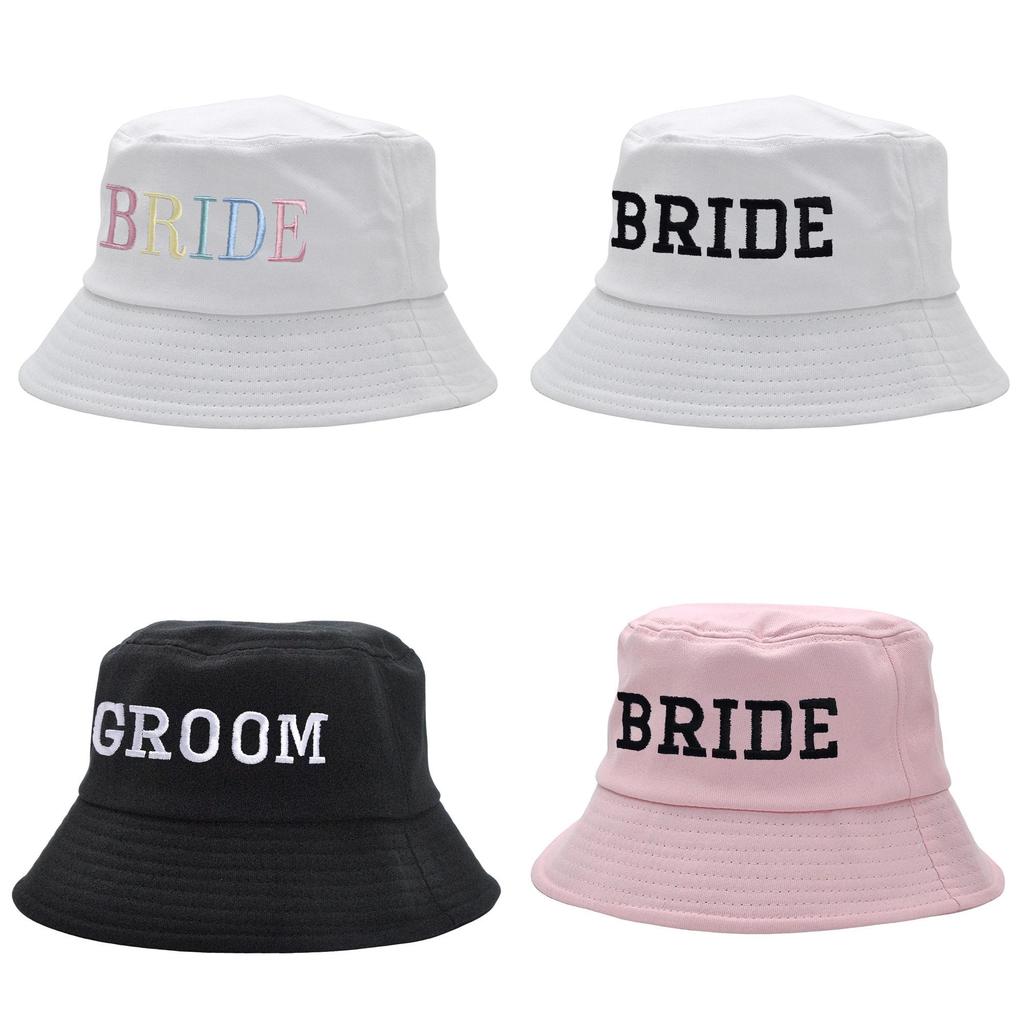 Bride Embroidered Fisherman Hat For Summer Sun Protection With Wide Brim