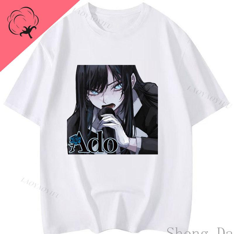 Ropa De Mujer Double Side Style Printed Ado T Shirt ADO Blue Rose Graphic T Shirts Streetwear Crewneck Cotton Tops