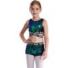 Kids Girls Sparkling Sequins Dance Clothes Set Sleeveless Criss Cross Straps Crop Top with Shorts