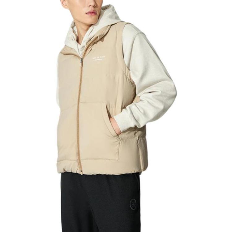 Li Ning Wade Series Contrast Color Logo Print Stand Collar Down Vest Men Vests Off-White AMRS035-3