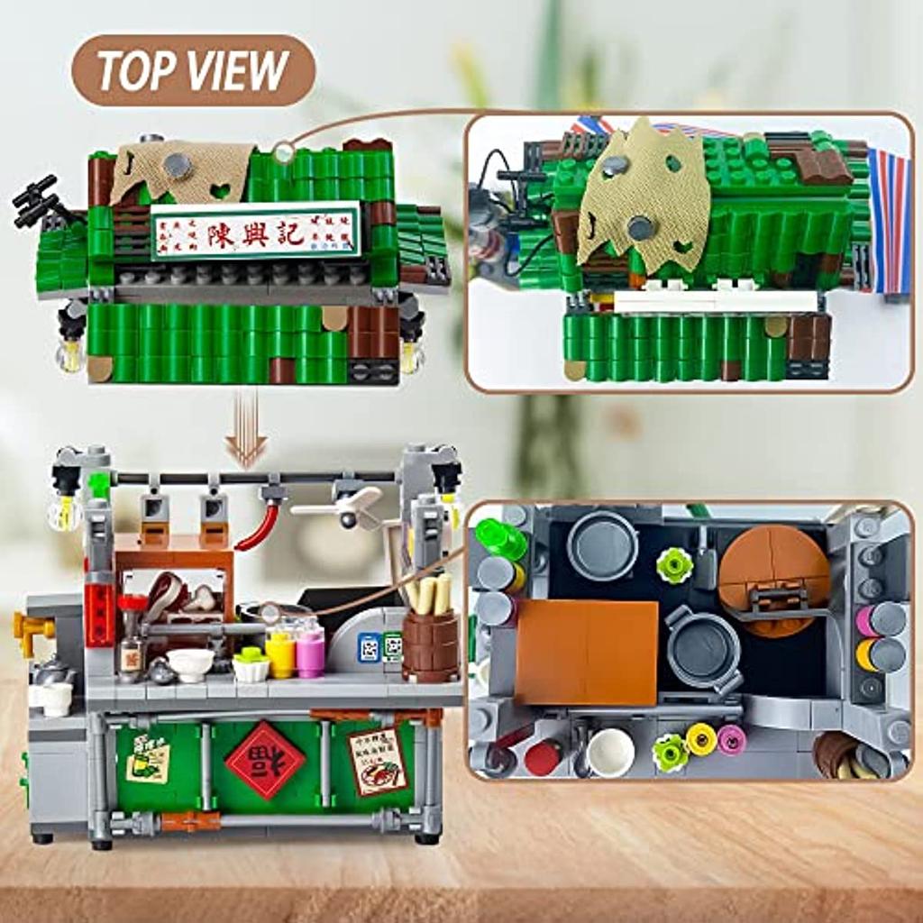 City Mini Bricks Assembly Japanese Takoyaki Snack Shop Steamed Bun Shop Street Scene China Shop Building Block Toy