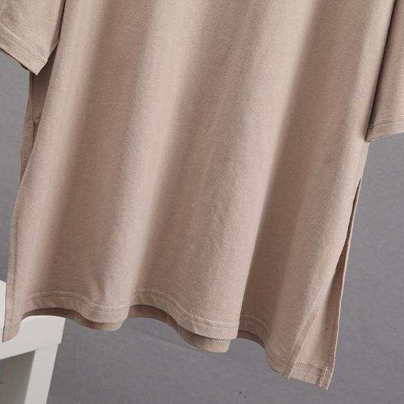 Sommer Lose Offene Baumwolle Kurzarm T-shirt Frauen Bequeme Rundhals Einfarbig T-shirt