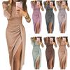 Rochie de seară strălucitoare pentru femei, cu un singur umăr și crăpătură