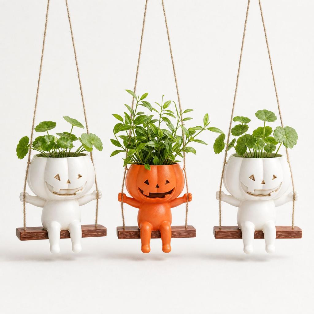 Outdoor Pumpkin-Shaped Planter Pot for Garden Patio, Decorative Flower Pot for Yard and Home