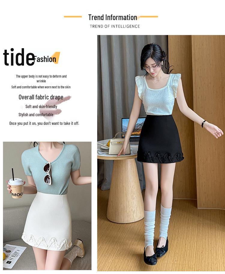 Women's Spring/Summer 2026 Stylish High-Waisted A-line Skirt with Ruffle Edge and Anti-Exposure Shorts