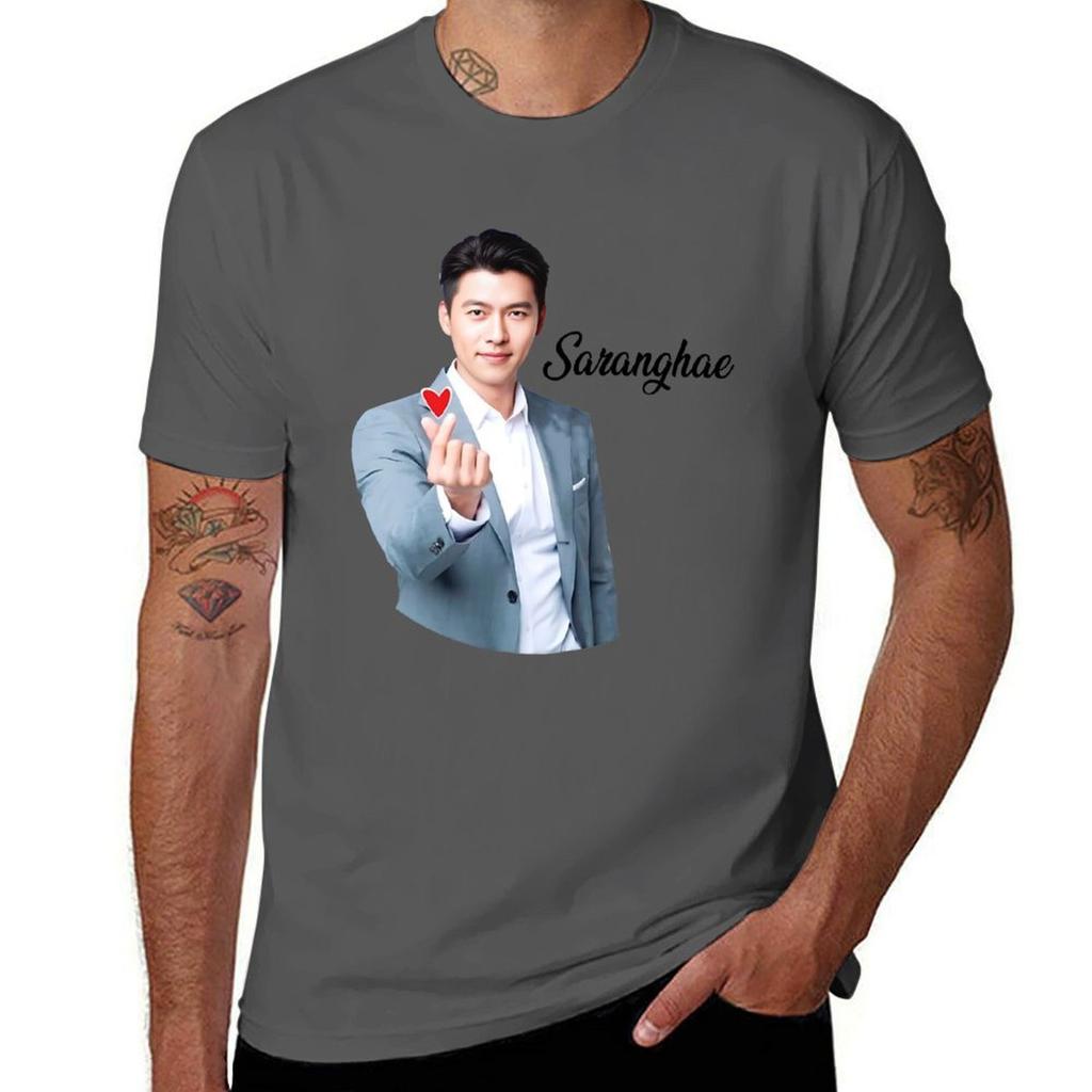 hyun bin saranghae korean actor T-Shirt Plus Size Summer Casual T-Shirt