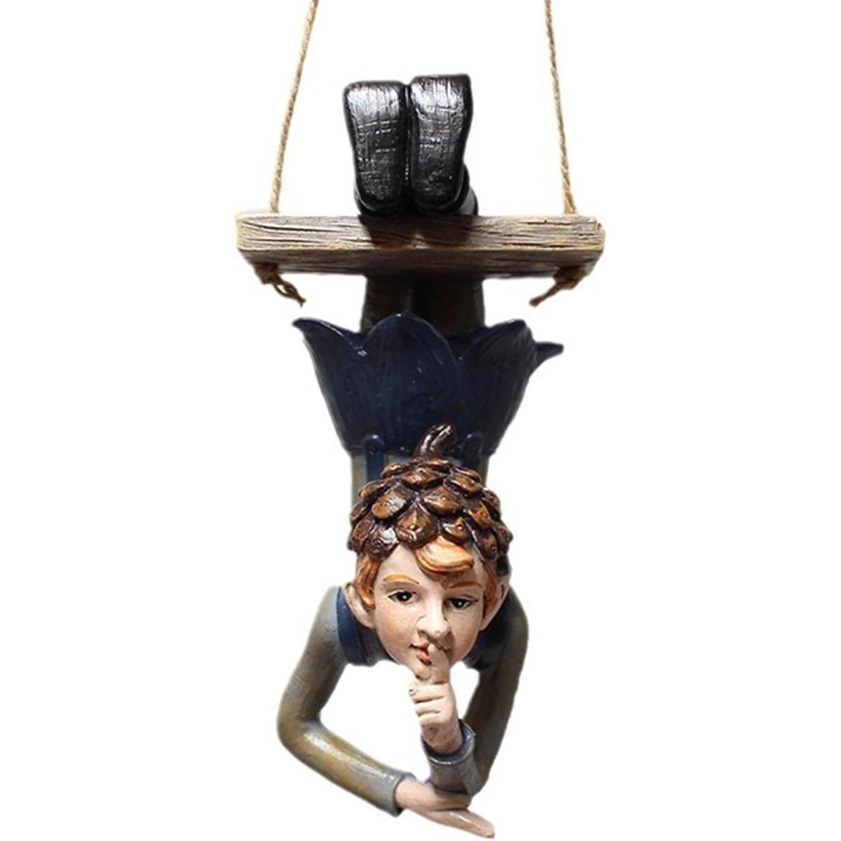 Resin Swinging Fairy Garden Statue, Hanging Ornament for Outdoor Trees, Patio and Yard Decor All Weather Outdoor Sculpture Fairy on a Swing Figurine