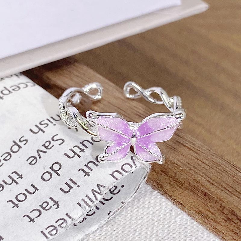 Purple Romantic~ Butterfly Sweet Cool Enamel Dripping Oil Zir*****Pening Ring Exquisite Stacking Temperament Ring Woman