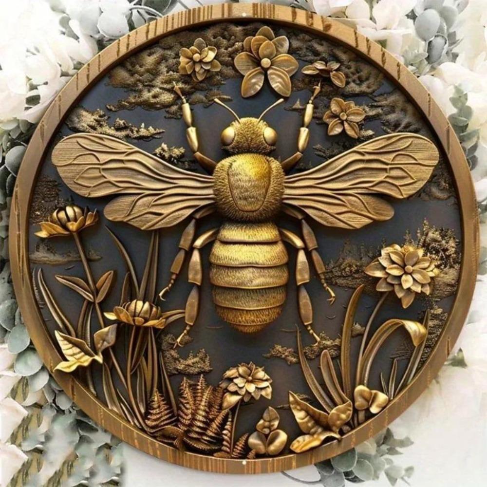 8x8 Inch Vintage Bee Metal Wall Art Farmhouse Decor Sign