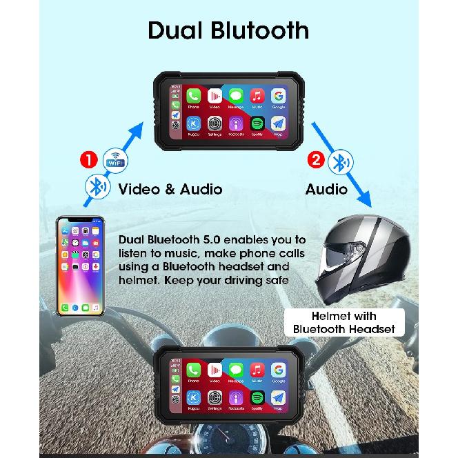 5/6.25 inch TPMS GPS Navigation Motorcycle IPX7 Waterproof Carplay Display Screen Portable Moto Wireless Android Auto Monitor