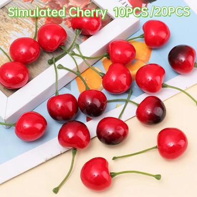 10/20pcs Simulation Cherry Artificial Fruit Model Fake Cherry Holiday Party Decoration Craft Food Photography Props