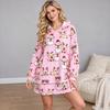 Womens Fall Winter Cartoon Print Hooded Fleece Nightgown Loose Warm Loungewear