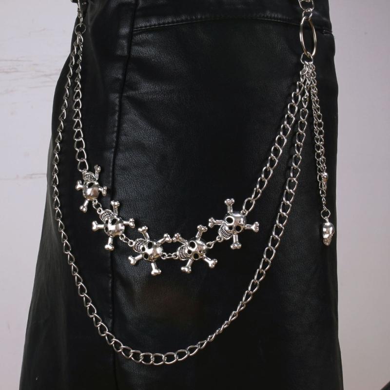 Hiphop Pants Jeans Chain Hollow out Skull Trouser Chain Biker Heavy Thick Wallet Pocket Chain Body Jewelry for Girls