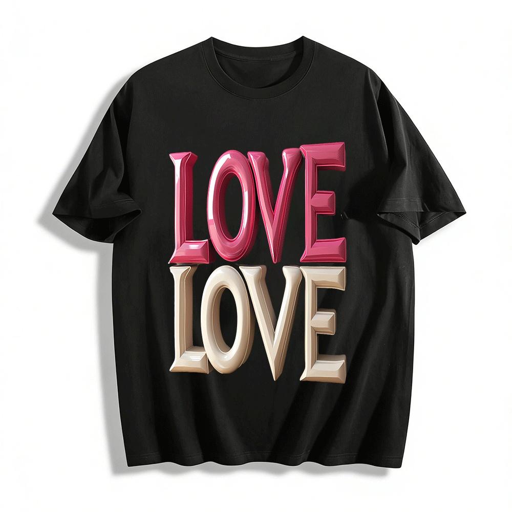 

LOVE Letter Print Couple Casual Versatile Crew Neck T-Shirt Pure cotton T-shirt XXS