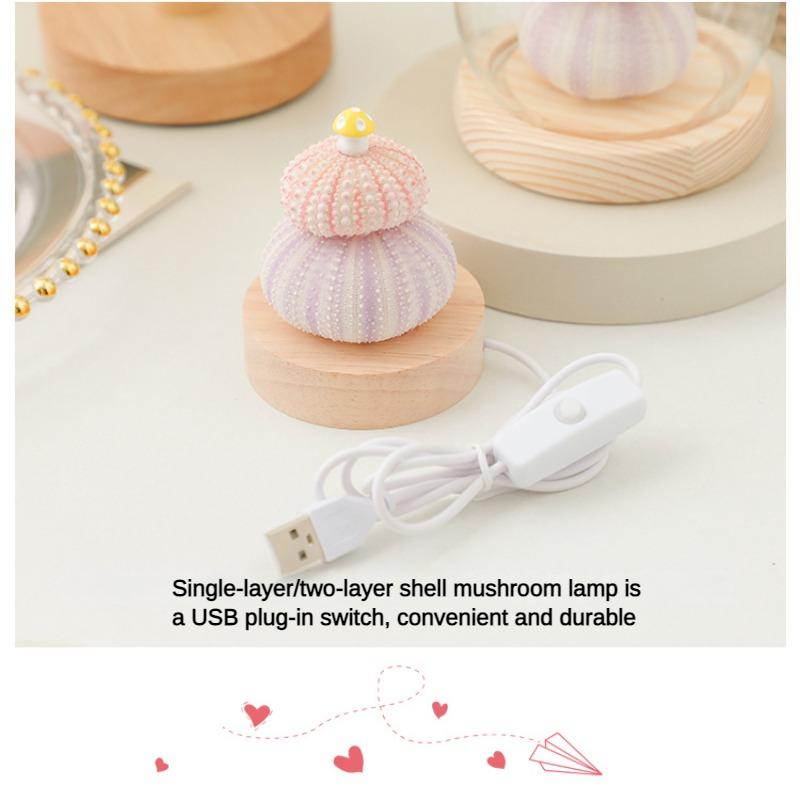 Creative LED Shell Mushroom Night Light Bedroom Bedside Decoration Table Lamp Birthday Gift Luminous Small Gift Ornament