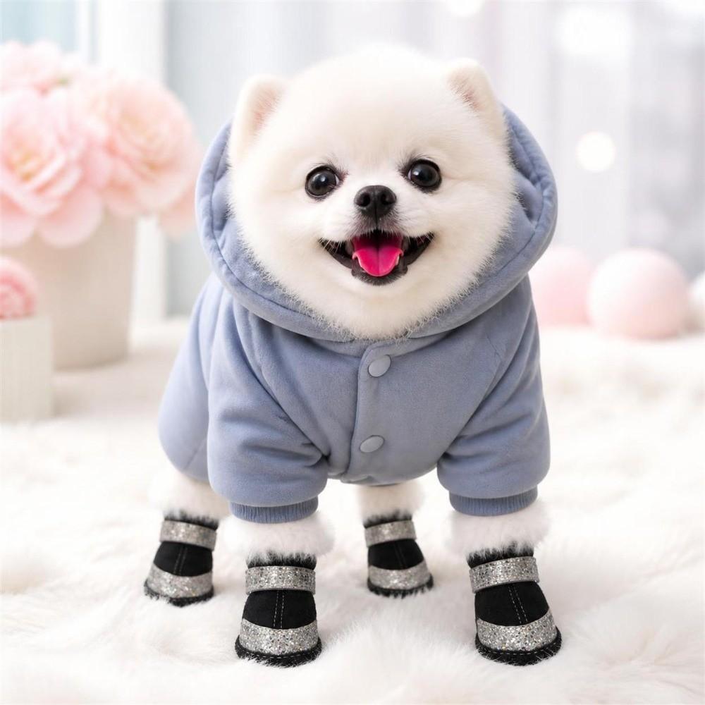 4Pcs Anti-slip Winter Dog Shoes Warm Cats Puppy Socks Fashion Dog Footwear Puppy