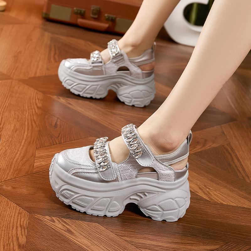 Fashion 9CM Air Mesh Microfiber Leather Chunky Sneaker High Brand Comfy Booties Fashion Summer Hook Ankle Boots Bling Shoes Women