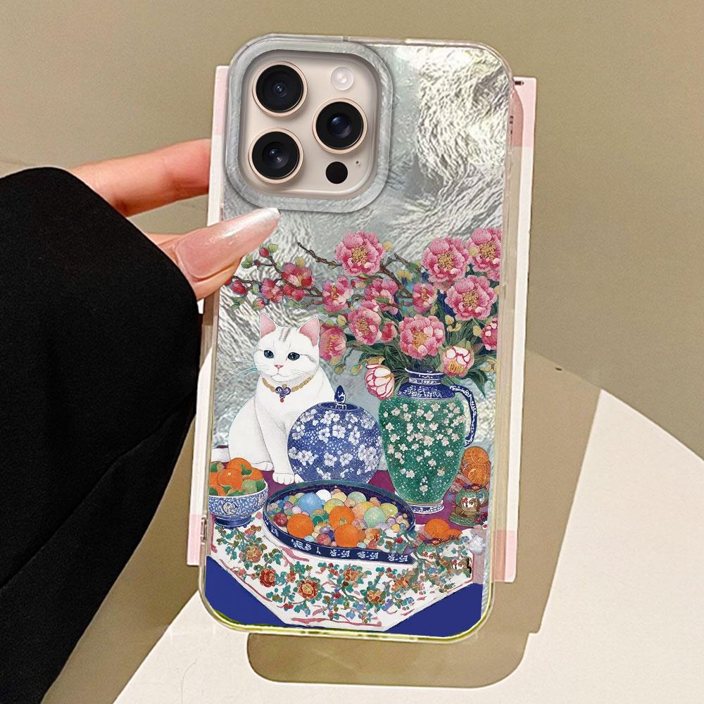 

Ретро Фиолетовый Кот Цветок Женщины Девушки Чехол для телефона для iphone 16 15 14 7 8 Plus 13 11 12 Pro Max X XS XR SE 2022 2020 16e Задняя крышка iphone 7 or 8