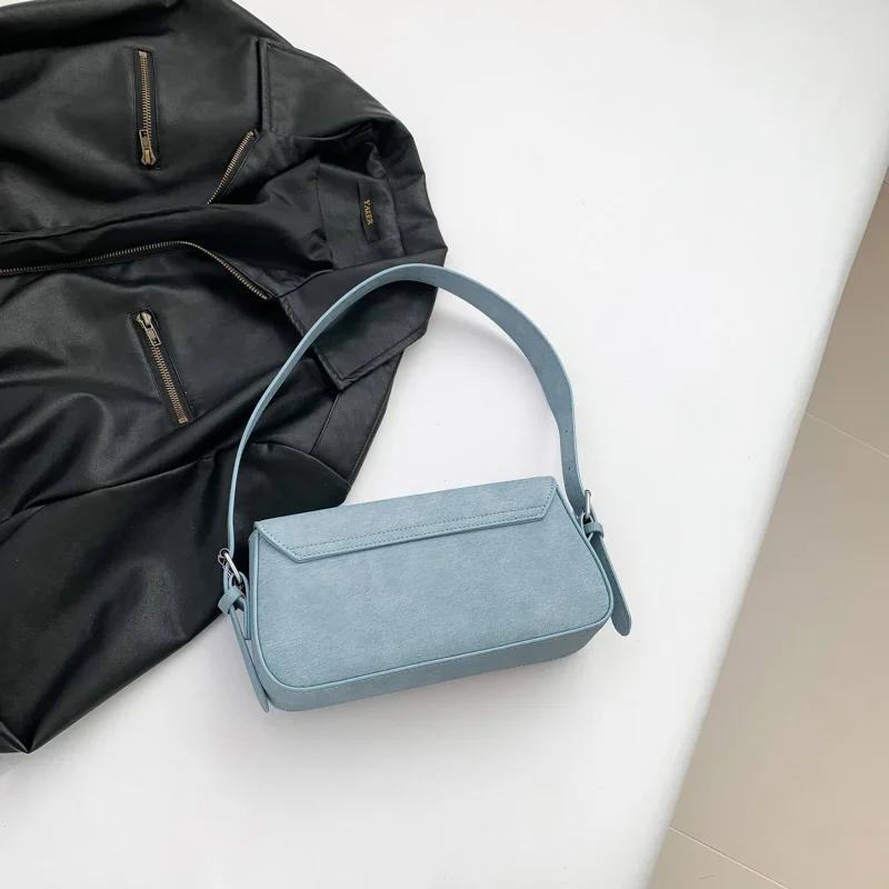 Bolso de hombro de PU con solapa sólida para mujer, botón con línea de costura, bolso para toda ocasión, bolsos de moda