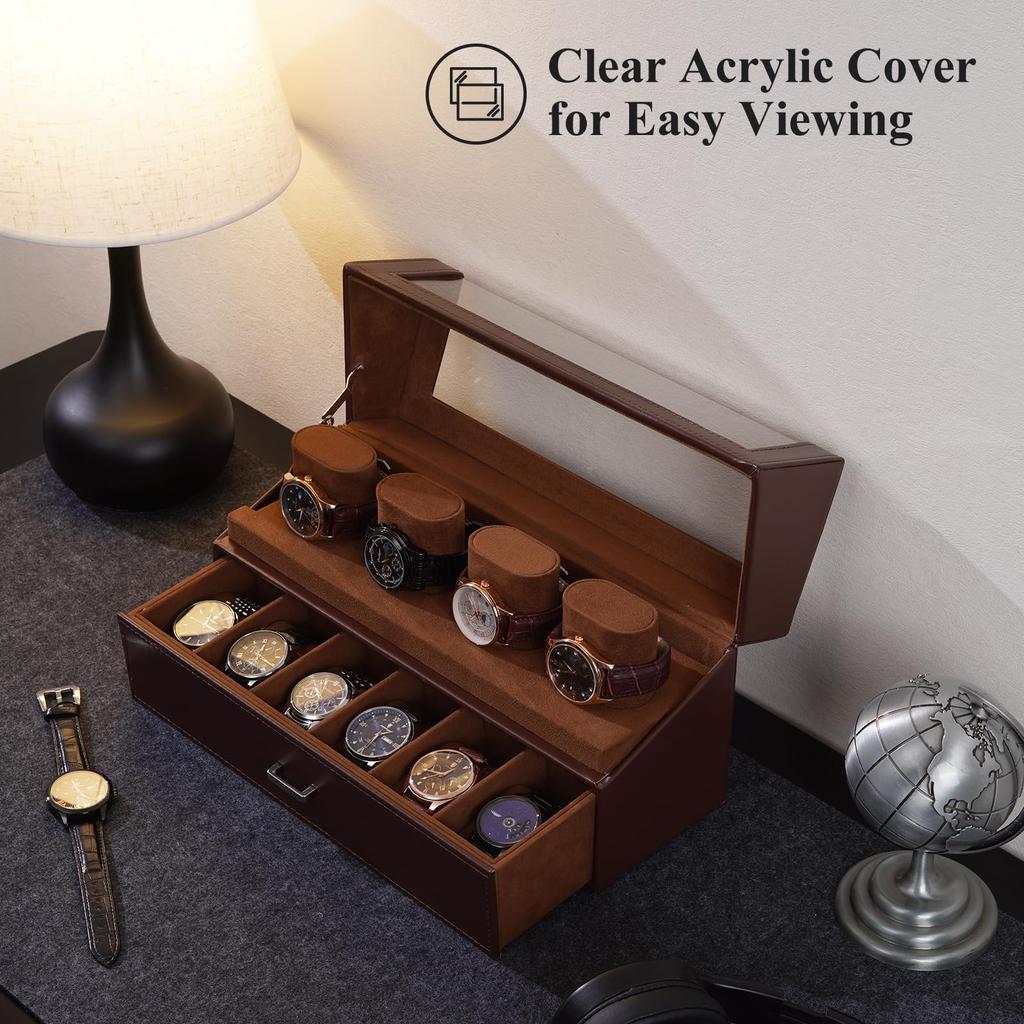 ProCase Watch Watch Display Stand with Acrylic Watch Display Case with Watch Watch Holder Organizer for Men and Women Men's Case, 10-Slot Lid, Drawer,