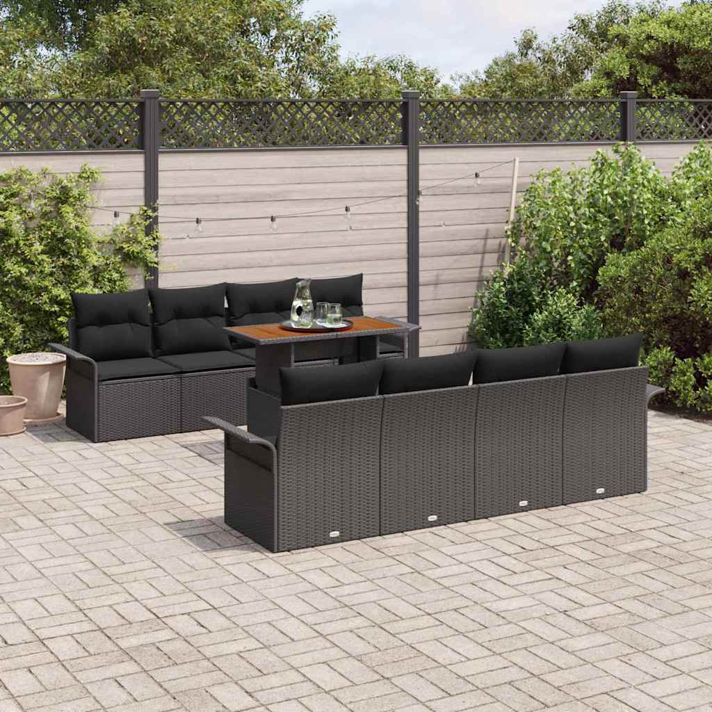7 Piece Garden Sofa Set with Cushions Black Poly Rattan