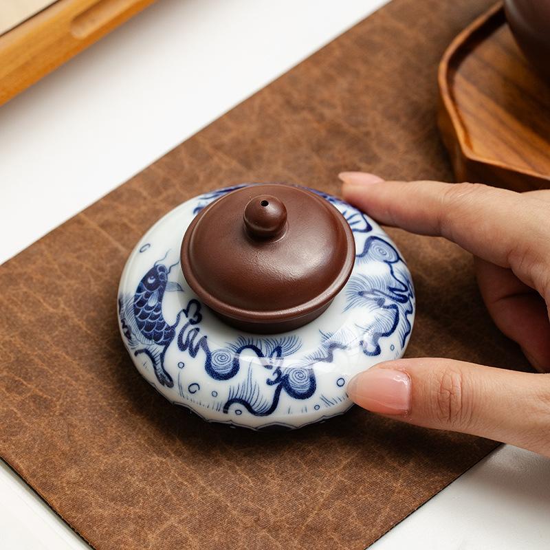 Blau-Weißes Porzellan Tablett Runde Donut Deckel Unterlage Teetassen Tablett Palette Chinesischer Retro Stil Heimdeko Zubehör