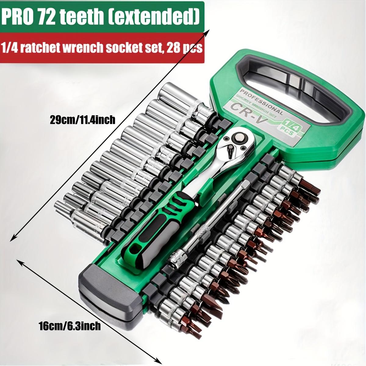 

28-Piece Drive Socket Set 1/4 ,CR-V Metric Sockets with Quick-Release Ratchet Wrench, Sockets Set for Car Repair