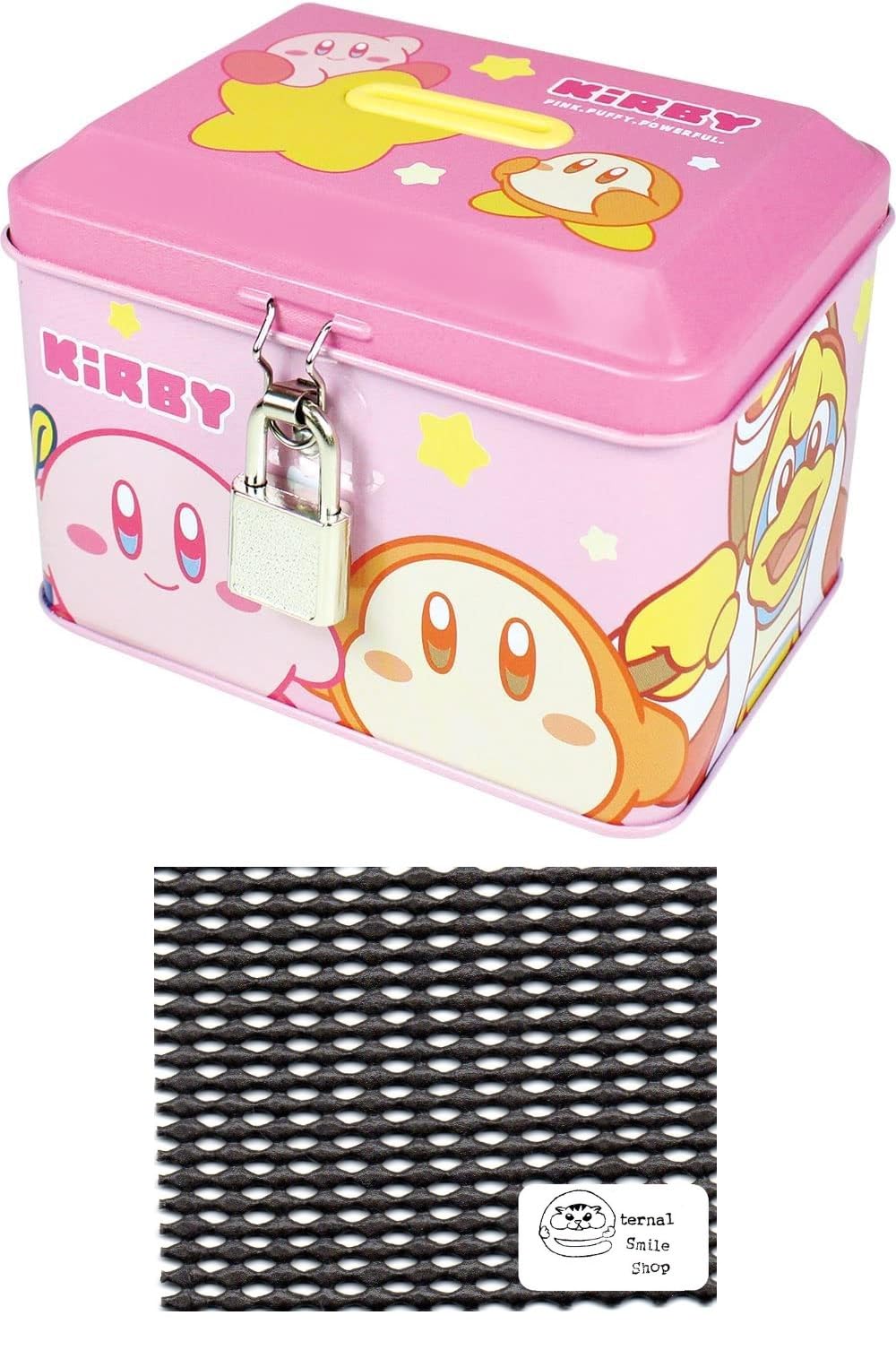 

Kirby Piggy Bank Coin Bank with Tin Kirby Hyokkori Set Lock, Bank, (Piggy Bank, Non-Slip Sheet)