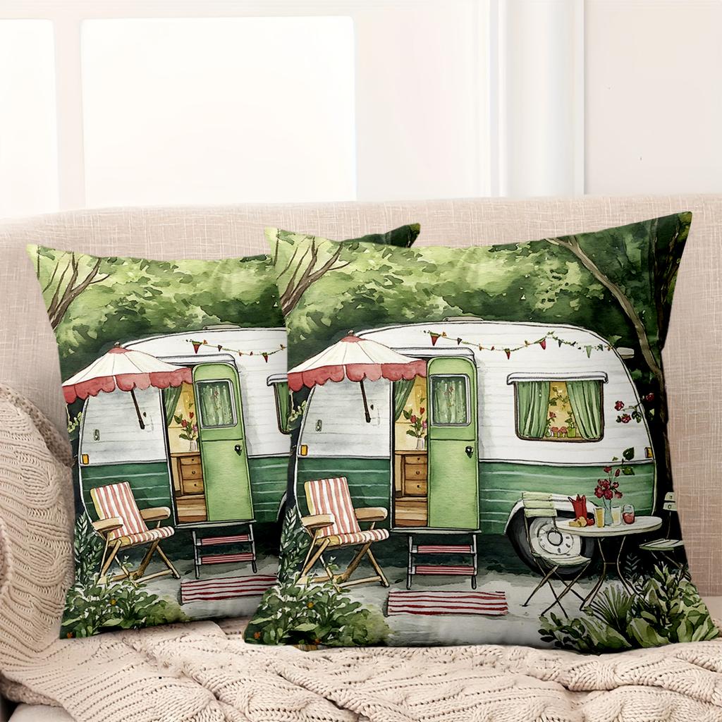 1 Pieces Vintage Camper Patterned Decorative Throw Pillows Polyester pillowcase, sofa decorative cushion cov Headboard Pillow