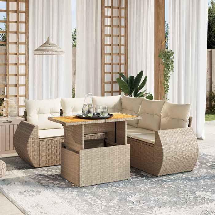 VidaXL Salon de Jardin avec Coussins 6 pcs, Canapés de Terrasse, Ensemble de Meubles de Patio, Mobilier d'Extérieur, Beige 3272192