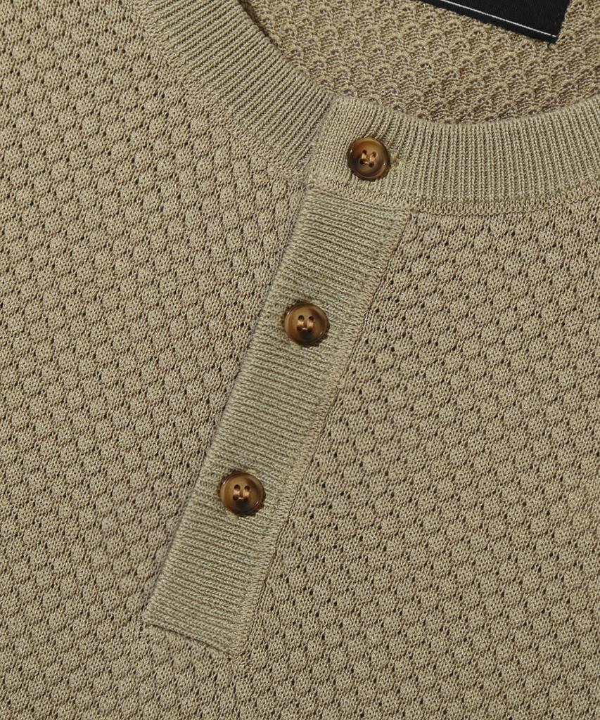 TRILLION Pineapple Henley Neck Short Sleeve Knit_Khaki