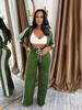 TW802 Women's Autumn/Winter Striped Hooded Cardigan & Straight-Leg Trousers Set