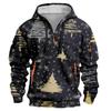 Sudadera deportiva casual de media cremallera con capucha y estampado navideño para hombre