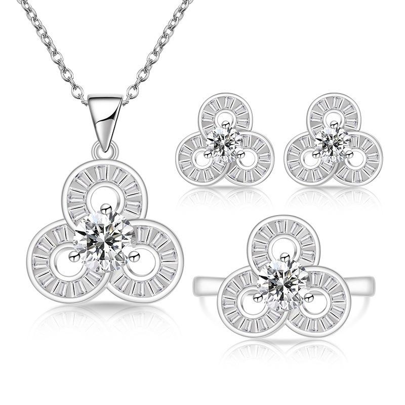 Clover Lucky Leaf Treasure Set Ring Necklace Earrings Women s Accessories Ring Size:Adjustable