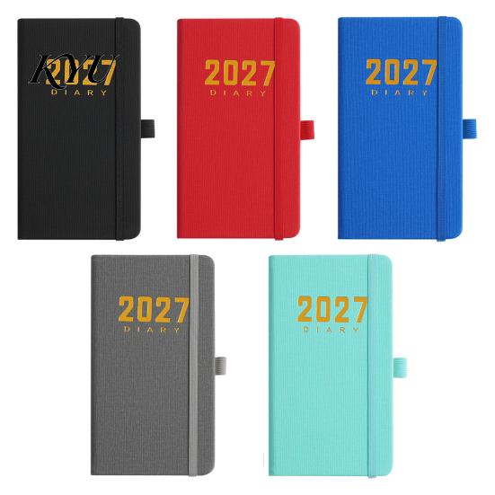 Leather Bound Journal 2027 Daily Planner with PU Cover, A6 Pocket Size Weekly Planning Notepad Agenda, Portable Notebook Pen Holder for Efficient Time