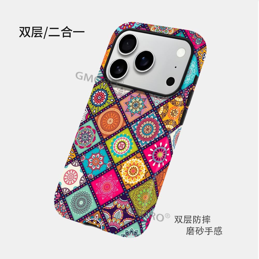 Amazon's Popular Mandala Totem Mobile Phone Case Is Suitable for Apple 17pro Double-layer Film 16 Anti-drop Protective Case.
