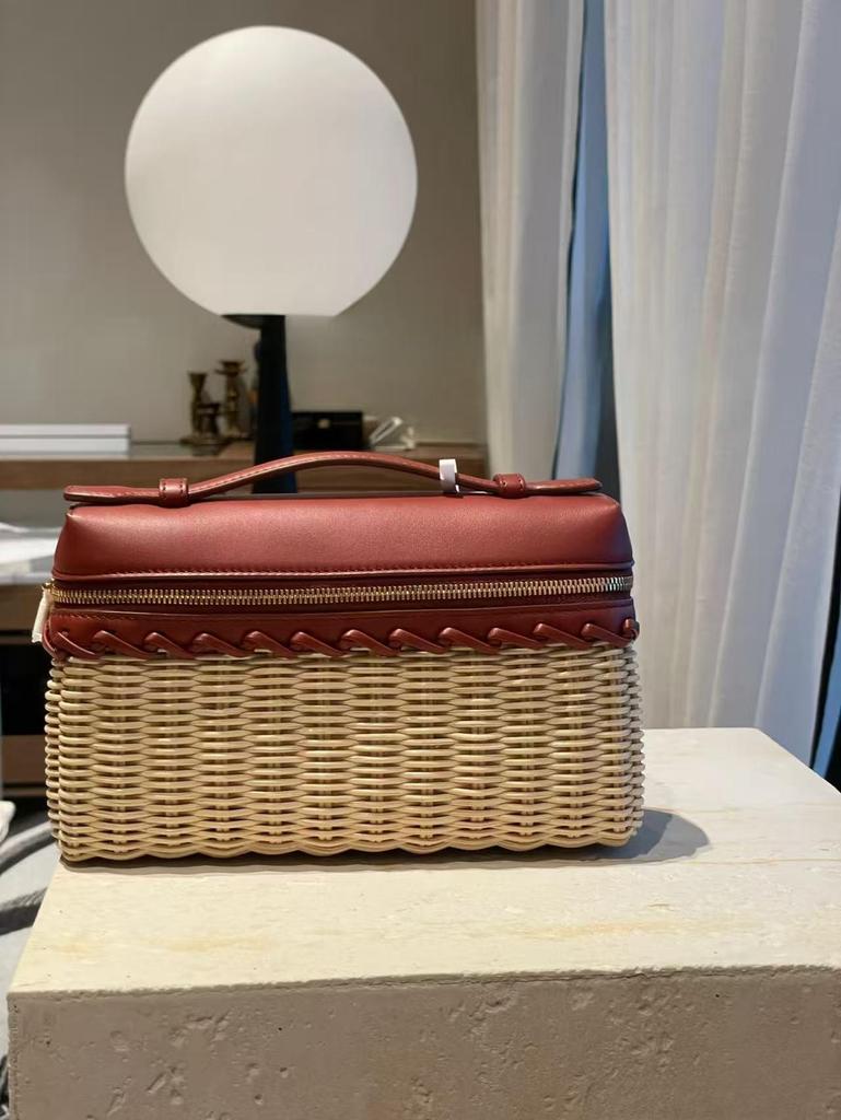 Bamboo & Rattan Handwoven Leather Crossbody Lunch Bag for Women