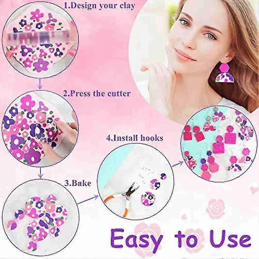 Polymer Clay Earring Making Kit Include 30pcs Polymer Clay Earring Cutters Molds, 32colors Clay, To