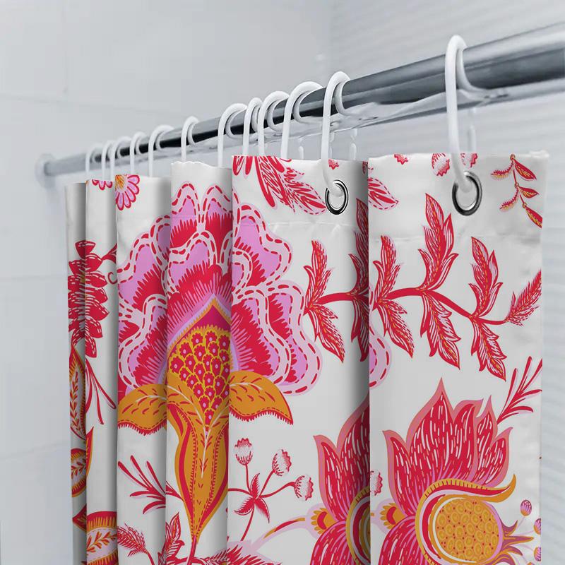 Bright Red Floral Shower Curtain With Bohemian Style Decorate Your Bathroom In Style