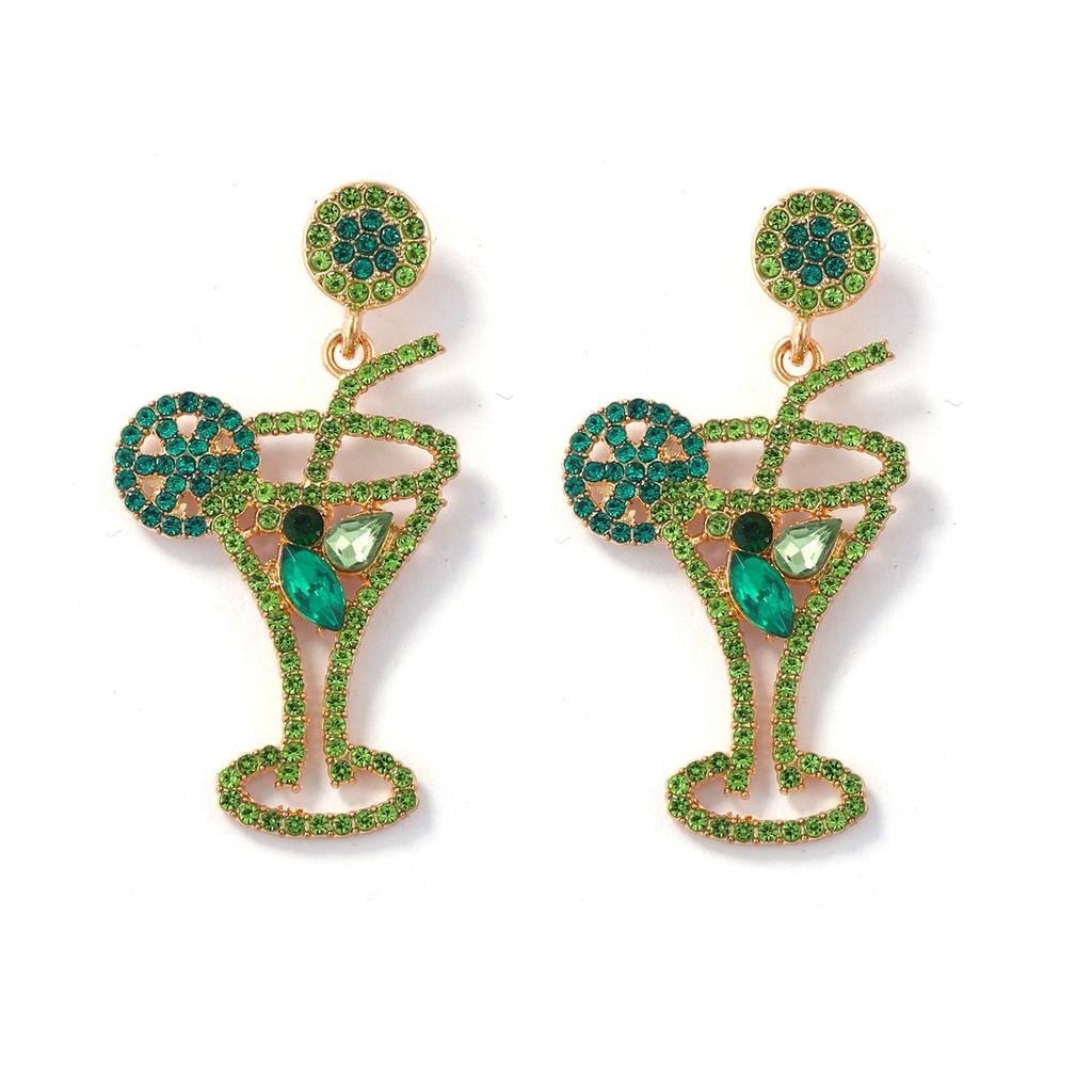 Cross-border New European and American Style Fashion Versatile Cocktail Cup Style Exaggerated Temperament Hollow Diamond Alloy Earrings