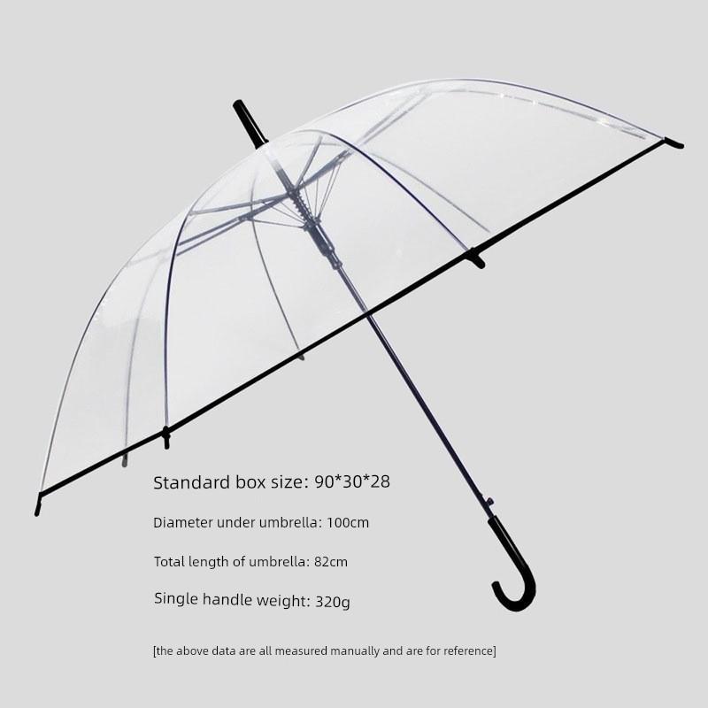 Transparent Long-Handle Umbrella with 16 Reinforced Ribs, Fresh Style, 8-Rib Transparent Umbrella, Fresh Sun Umbrella, Unisex Long-Handle