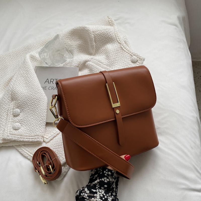 

Популярная ретро сумка через плечо женская осень зима новый тренд все матч премиум плечевые сумки-ведра чистый цвет PU кожа пакет (20cm<Max Length<30cm)