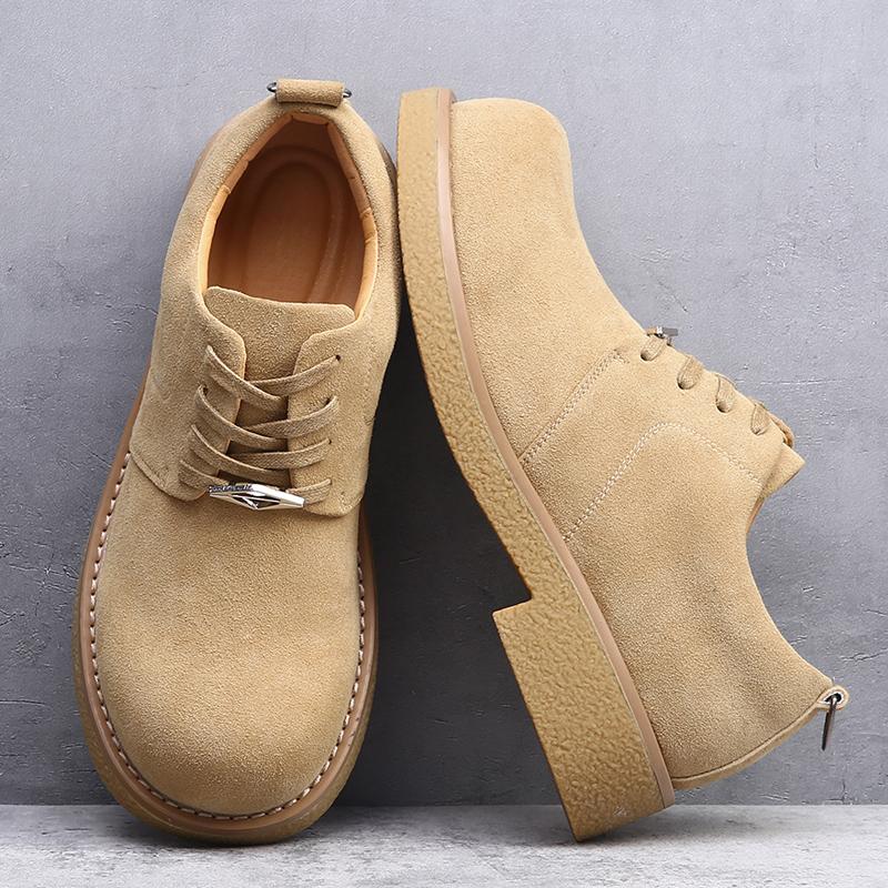 Fashion New Thick Bottom Man Round Head Oxford Footwear Lace-Up Outdoor Male Shoes Mens Casual Shoes Leather Men Business Shoes