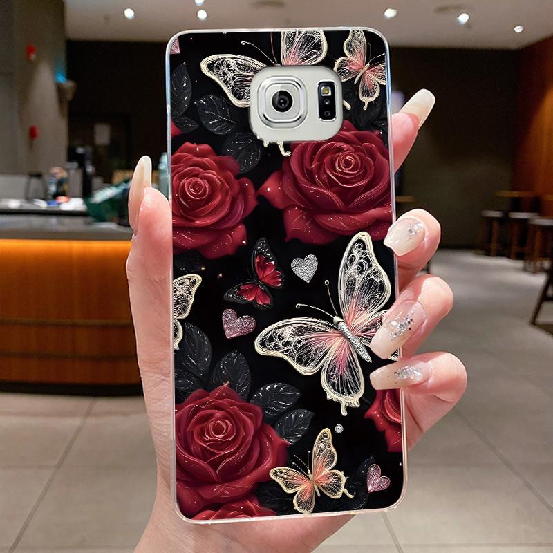 Hülle Für Samsung Galaxy S6 Edge Plus Blume Schmetterling Handyhüllen Für Samsung S5 S6 Edge+ Weiches Silikon Transparente TPU Hüllen