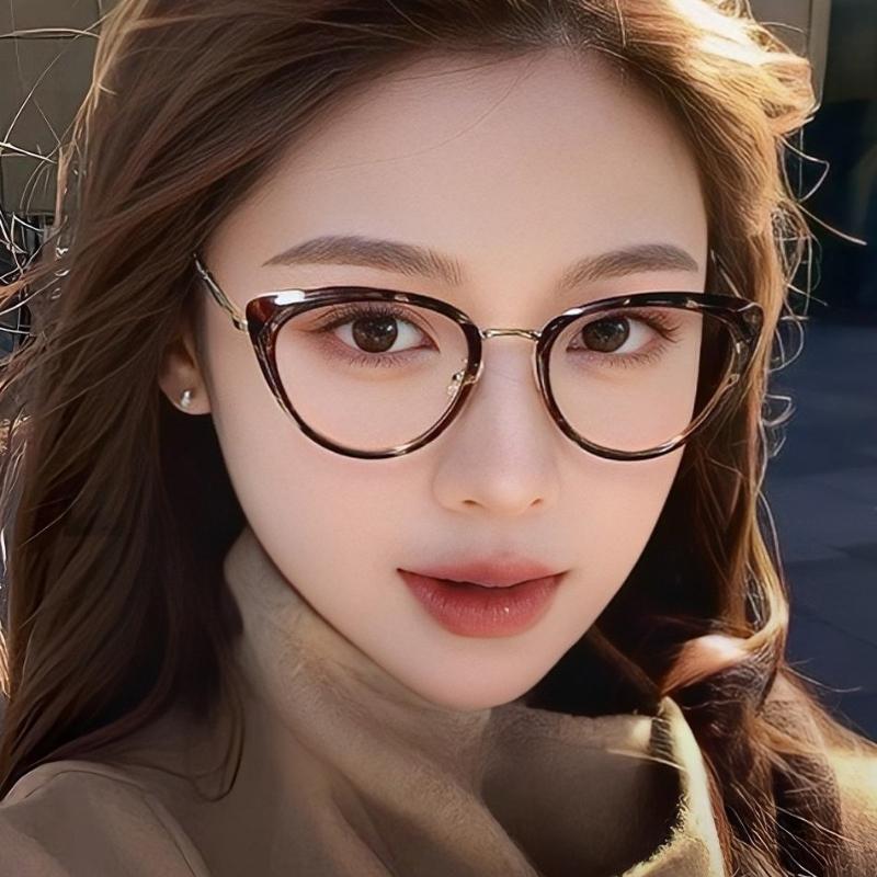 Men'S And Women'S Fashion Photochromic Myopia Glasses New Retro Metal Cat-Eye Glasses Blue Light Blocking Myopia Glasses