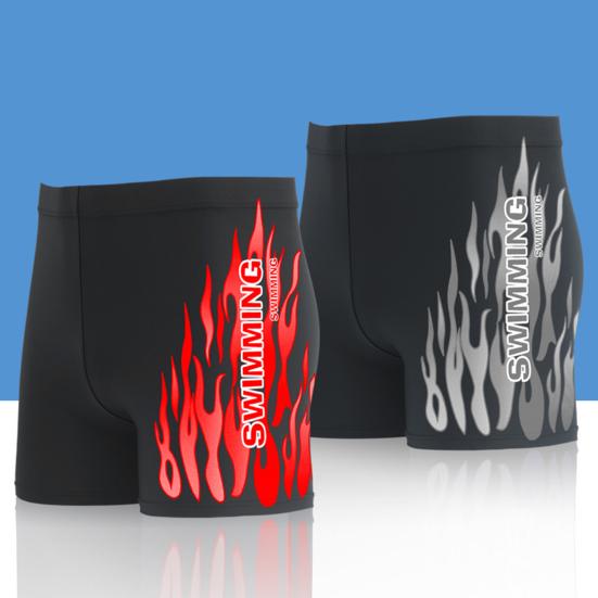 Inner Drawstring Mid-rise Swimming Trunks with Lining Elastic Waistband Breathable Men Flame Print Swim Shorts Beachwear