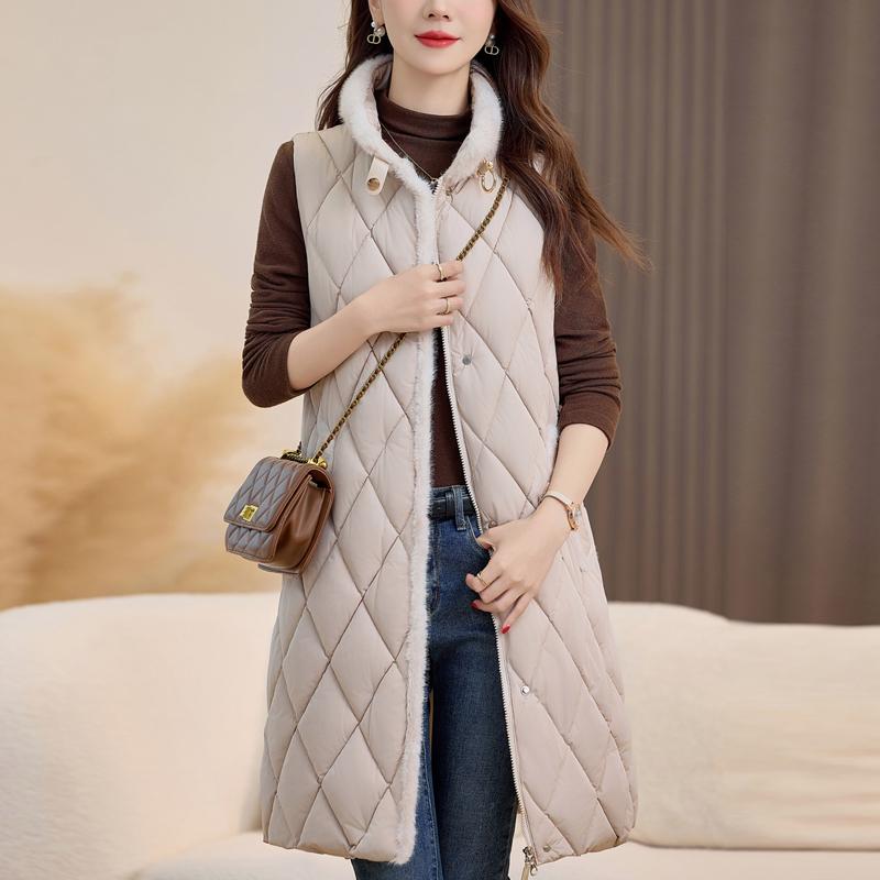 Fashion Winter Women's Vest Faux Fur Collar Thick Warm Sleeveless Jackets Woman Long Coat With Belt