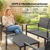 4 Piece Garden Furniture Set, Outdoor Sofa Set with HDPE Slatted Loveseat Armchairs Coffee Table Metal Frame, Black